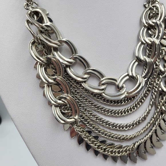 Chunky Silver Multi-Layer Silver Statement Necklace - Picture 3 of 9